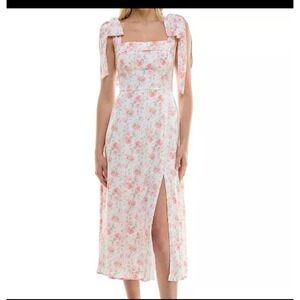 Trixxi Floral Tie Shoulder Midi Dress Size XL Pink Rose Square Neck Slit-Front